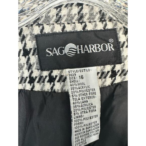 Vintage Gray White Houndstooth Academia Wool Blend Oversized Blazer Size 16 - Picture 2 of 12